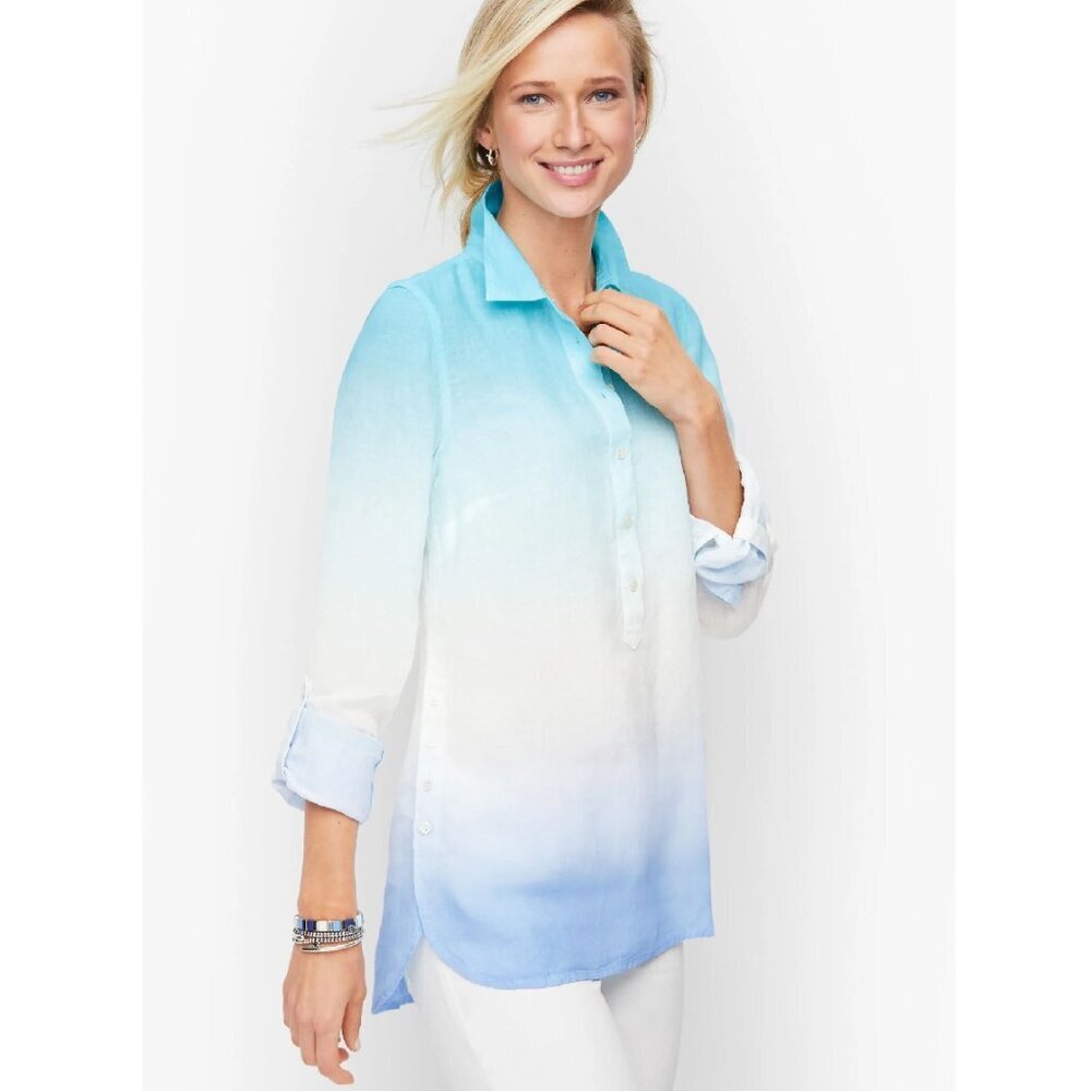 Talbots Button Detail Linen Tunic - Dip Dye Size MP